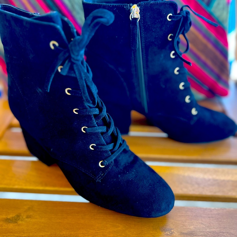 J Crew Black Suede Lace Up Ankle Boots
